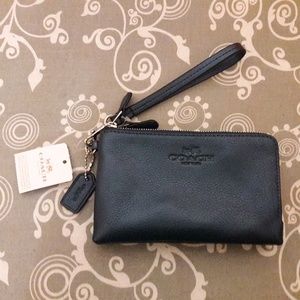 Leather COACH double zip wristlet